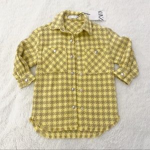 Zara Kids Girls Yellow Houndstooth Plaid Shacket Size 6 NWT (Flaw)